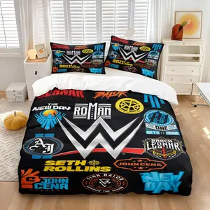 WWE wrestling-themed printed duvet cover bedding set, Duvet cover sets, including one duvet cover and one or two unfilled pillowcases, soft and comfortable, perfect for WWE fans, sports enthusiasts, wrestling bedroom decor
