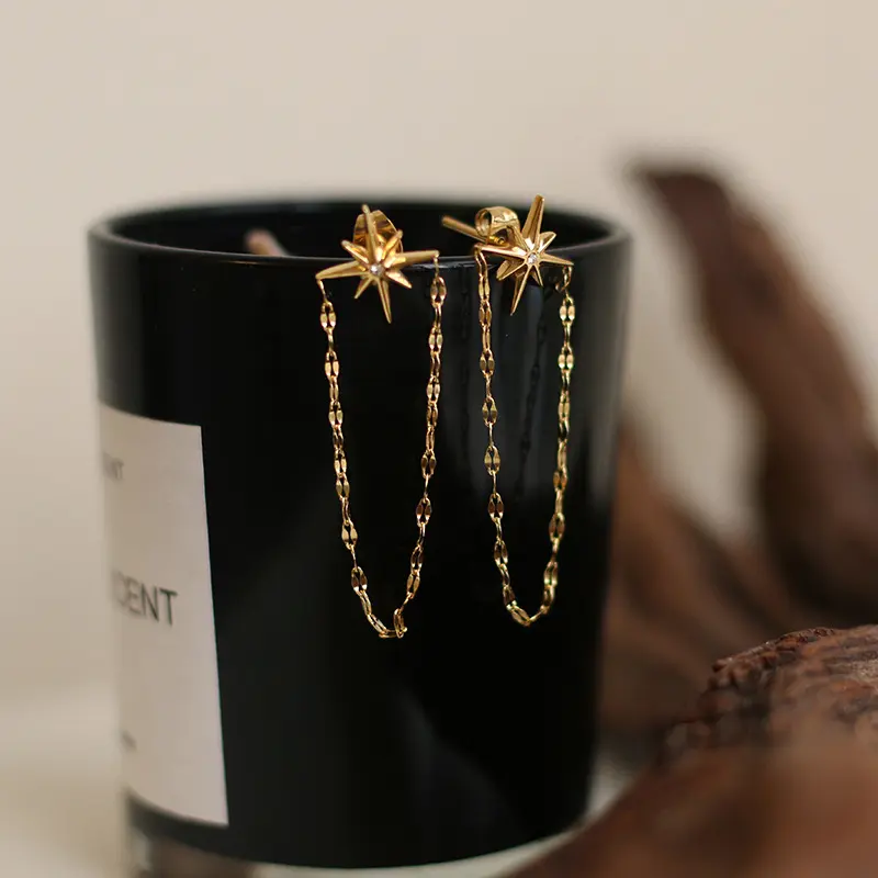 water proof Star chain Earrings，Minimalist Simple Unique Earrings for galentine‘s party valentine’s day gift，fashion earrings，anniversary holiday jewelry，gift for women