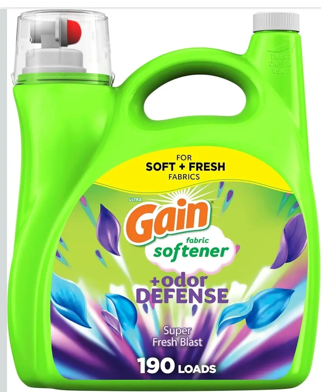 190 loads gain Super Fresh Blast liquid Odor Defense Fabric softener 140FL  2 in 1