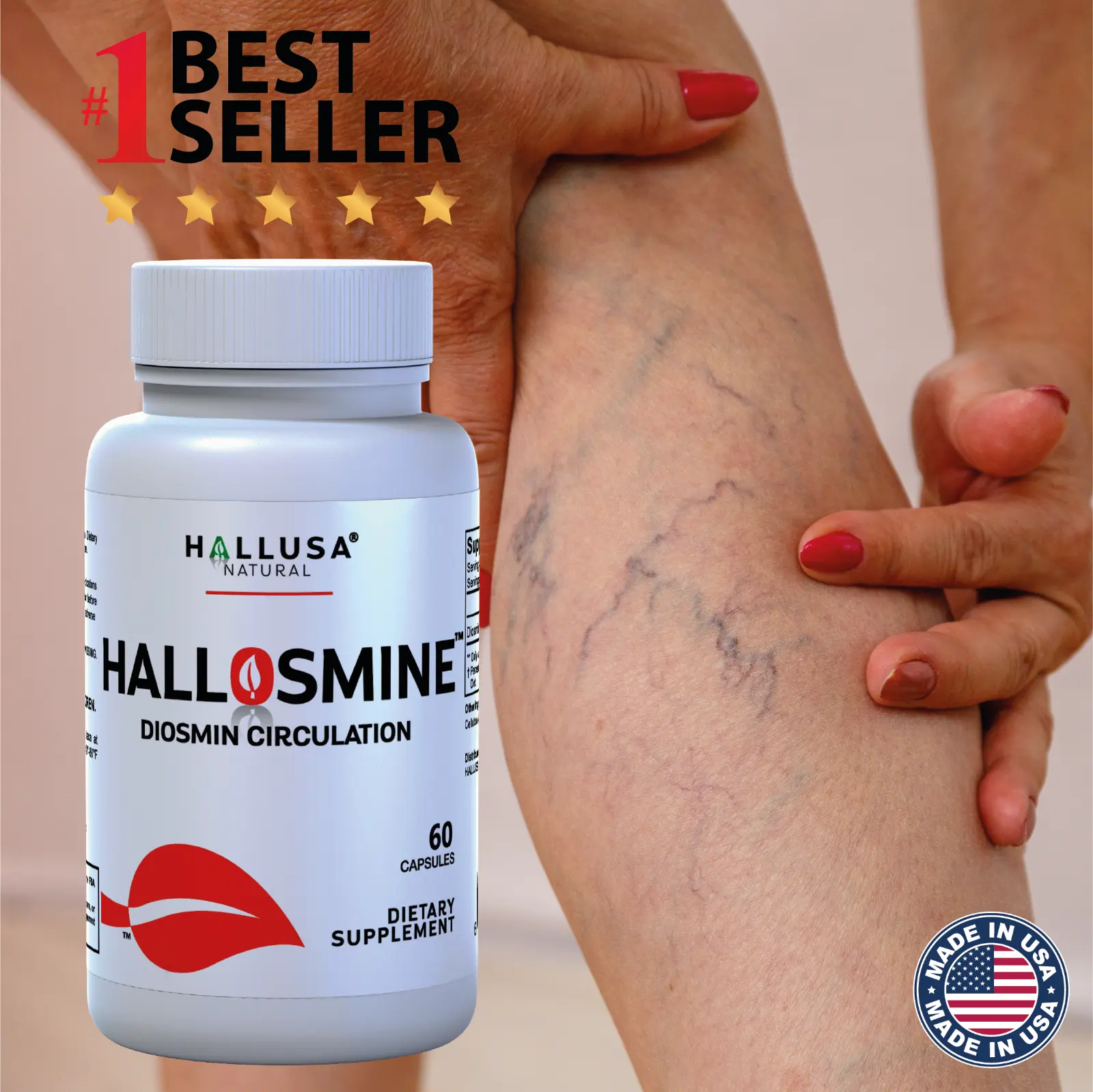 HALLOSMINE 300 Mg - Vascular Health & Vein Support - Diosmin 60 Cap HALLOSMINE 300 Mg - Vascular Health & Vein Support - Diosmin 60 Cap