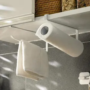 Kitchen Roll Holder, 1 Count Household Paper Roll Holder, Metal Multifunctional Paper Towel Hanging Rack