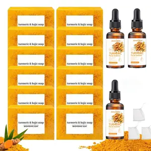Turmeric Soap & Essential Oil Set, Including 12 Counts Turmeric Soap & 3 Counts Essential Oil ,Cleansing and Moisturizing Body Care for Women & Men,  Skin Care Kit Comfort Moisture Moisturize Moisturizer