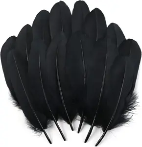 120pcs Black Goose Feathers Natural Bulk 6-8 inch 15-20cm for Crafts DIY Cosplay Wedding Party Halloween Decoration Goose Nagoire Feathers