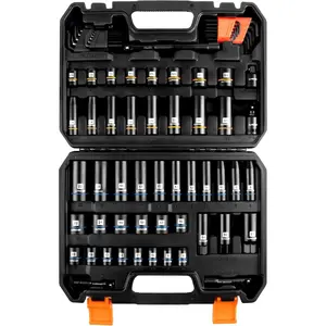 3/8 inch Drive 12 Point Socket Set 71 count,SAE(5/16-3/4in) and Metric(8-22mm),Deep & Shallow,CR-V.With Drill Socket Adapter & Extension Bar 3/8 in,Hex Key Set 12Pt Can Also be  on 6pt