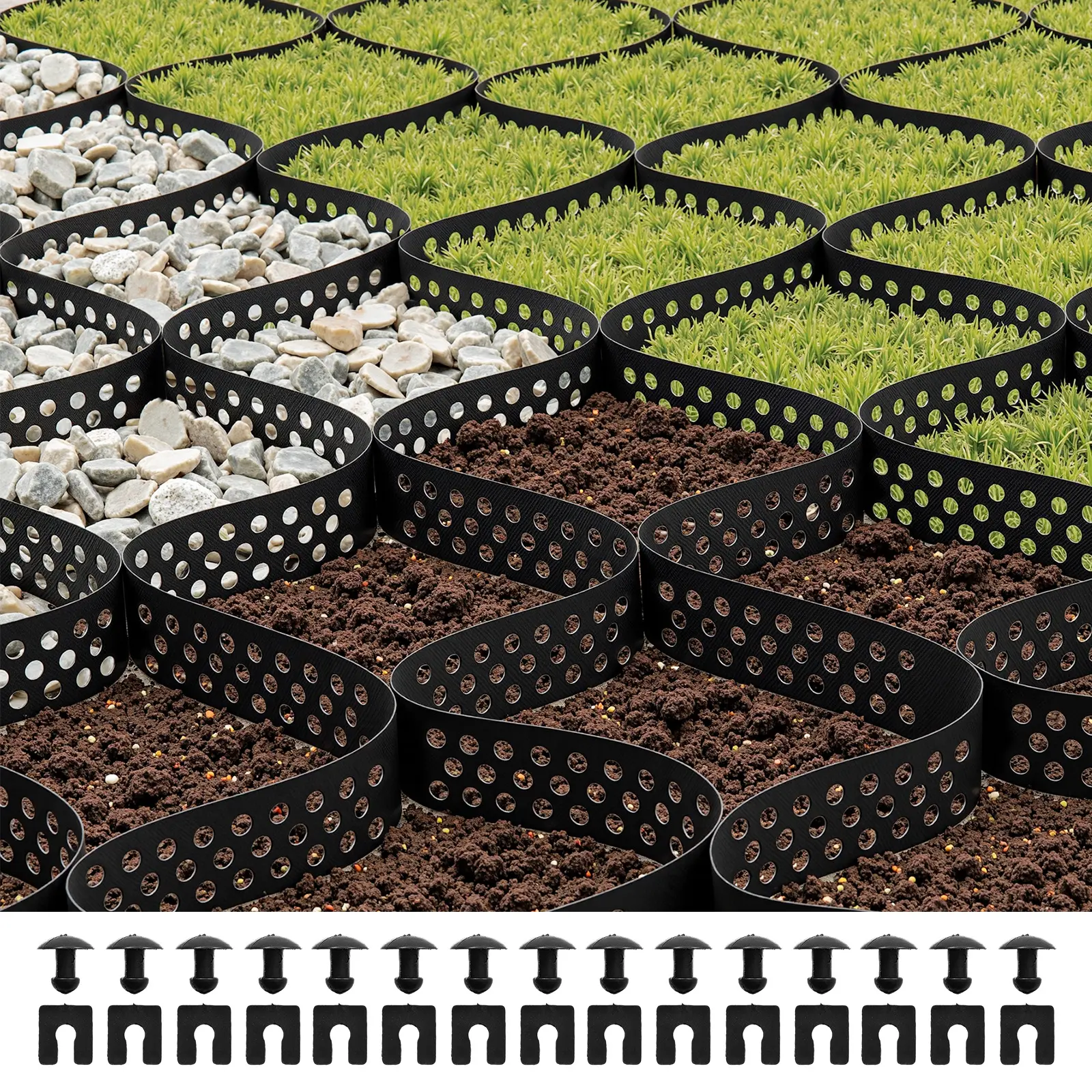 【DealsForYouDays】VEVOR Honeycomb Permeable Gravel Grid - 2 in Depth, 32.81x9.84 FT/10000x3000 mm, 1885 Lbs Per Sq Ft, 0.06 in Recyclable HDPE, Easy Outdoor Grass Ground Retainer for Driveway Stabilization, Soil Stabilization, Heavy-Duty Support