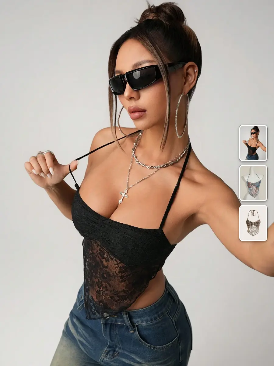 Cheetah Print Mesh Halter Top Asymmetric Hem Summer Going Out
