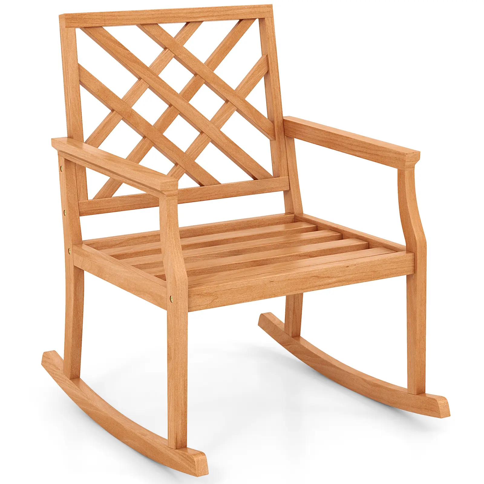 COSTWAY - Teak Wood Rocking Chair with Backrest and Slatted Seat