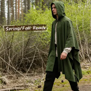 HiiFeuer Medieval Corduroy Hooded Cloak with Adjustable Brooch Fantasy Poncho Renaissance Costume Cape Ren Faire Cosplay Clothes Womenswear Green Halloween valentines gifts