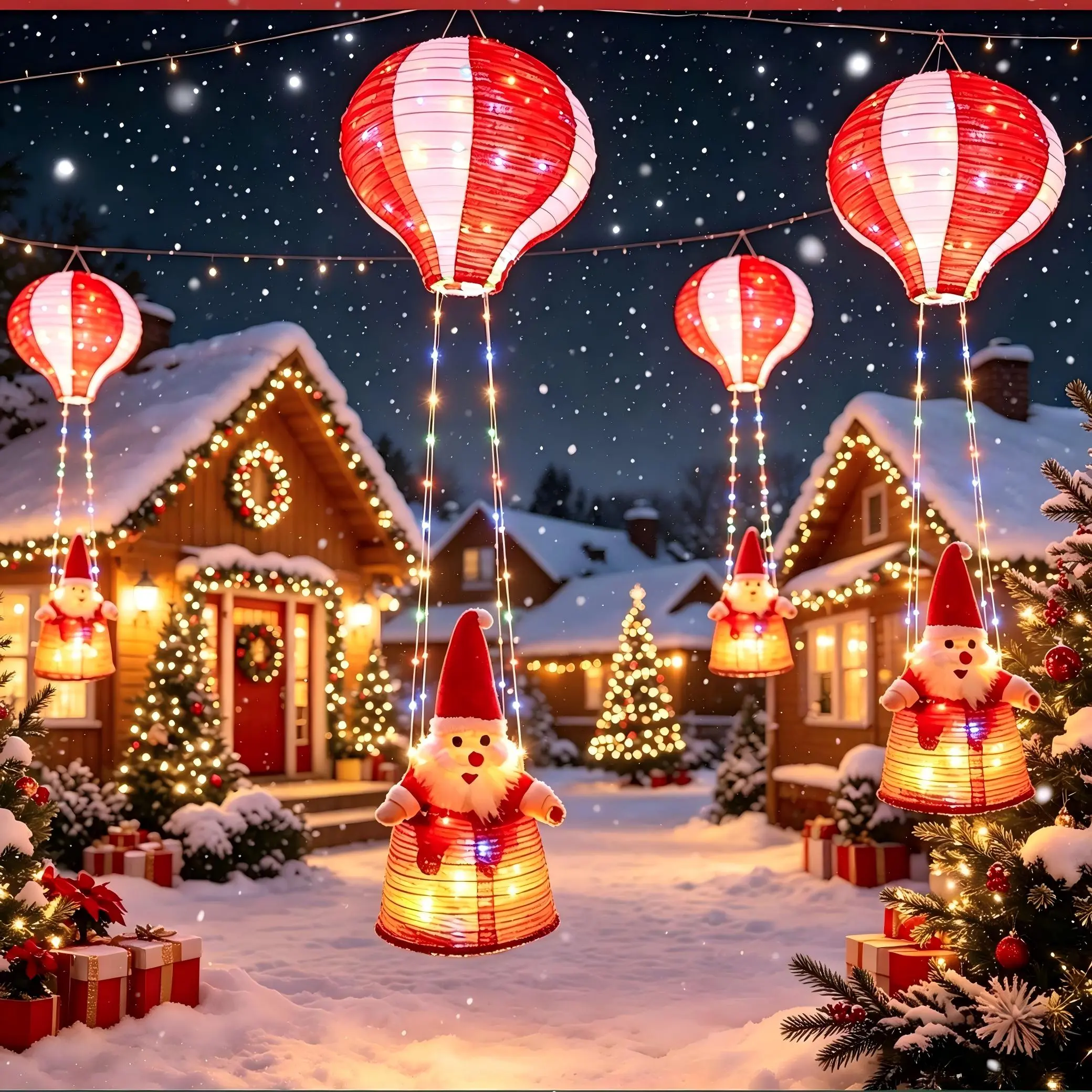 Christmas Hot Air Balloon Lantern, Battery-Powered Santa Lantern, Remote Control, 8 Light Modes, Indoor Outdoor Holiday Decor, Christmas Decorations Party, Christmas Gift, Women's Gift