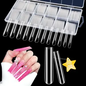 3XL Clear Full Cover Nail Tips Nails Professional, Extra Long Tapered Square, 12 Sizes Straight Press On Gel Nail Tips for Nail Salons Home DIY