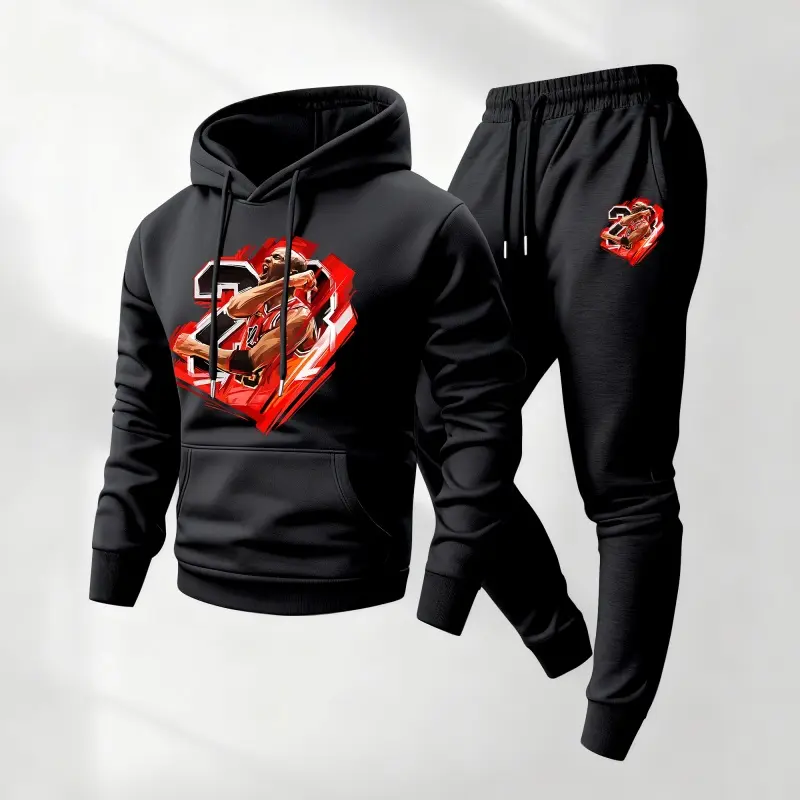 Men's NO.23 Player Print Hoodie and Drawstring Sweatpants Set, Menswear, Casual Athletic Long Sleeve Hooded Jacket & Trousers for Fall & Winter, Men's Clothing for Daily Wear, Sportswear Indoor Outdoor, Tracksuit, Athleisure Summer Clothes