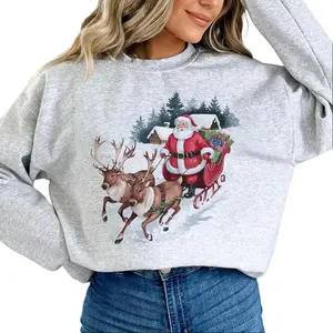 Retro Santa and Reindeer Christmas Winter Cabin Sweatshirt - 90s Santa Claus Sleigh Snowy Forest - Boho Unisex Cotton
