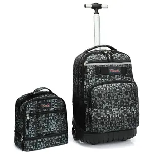 Tilami Rolling Backpack 19 inch with Lunch Bag Wheeled Laptop Backpack, Grey