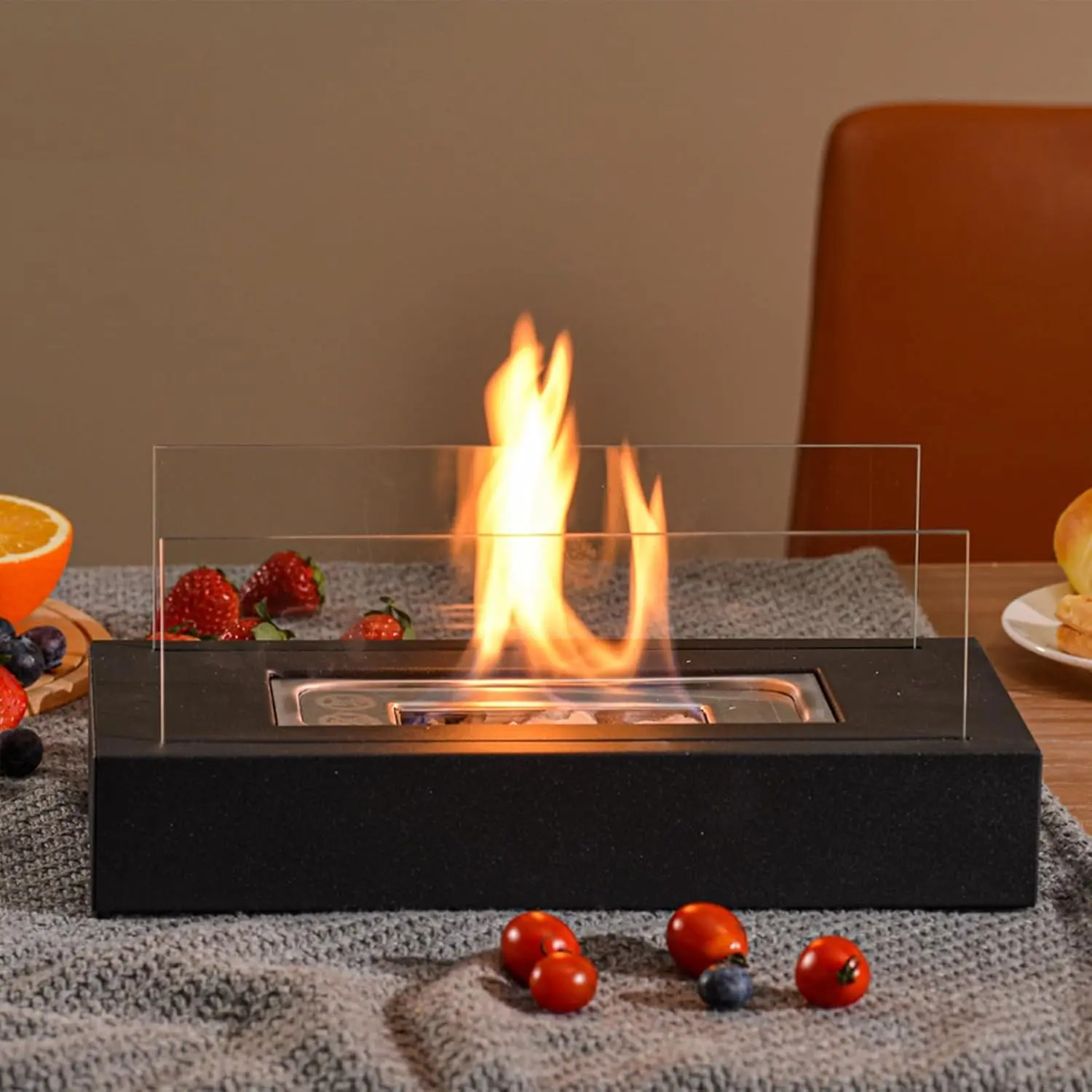table top fire pit   Desktop fire pit indoor/outdoor desktop fireplace smoke machine small fireplace, portable fire pit home terrace balcony decoration Rectangular desktop fire pit - a safer burning stainless steel mini fireplace surrounded by pebbles