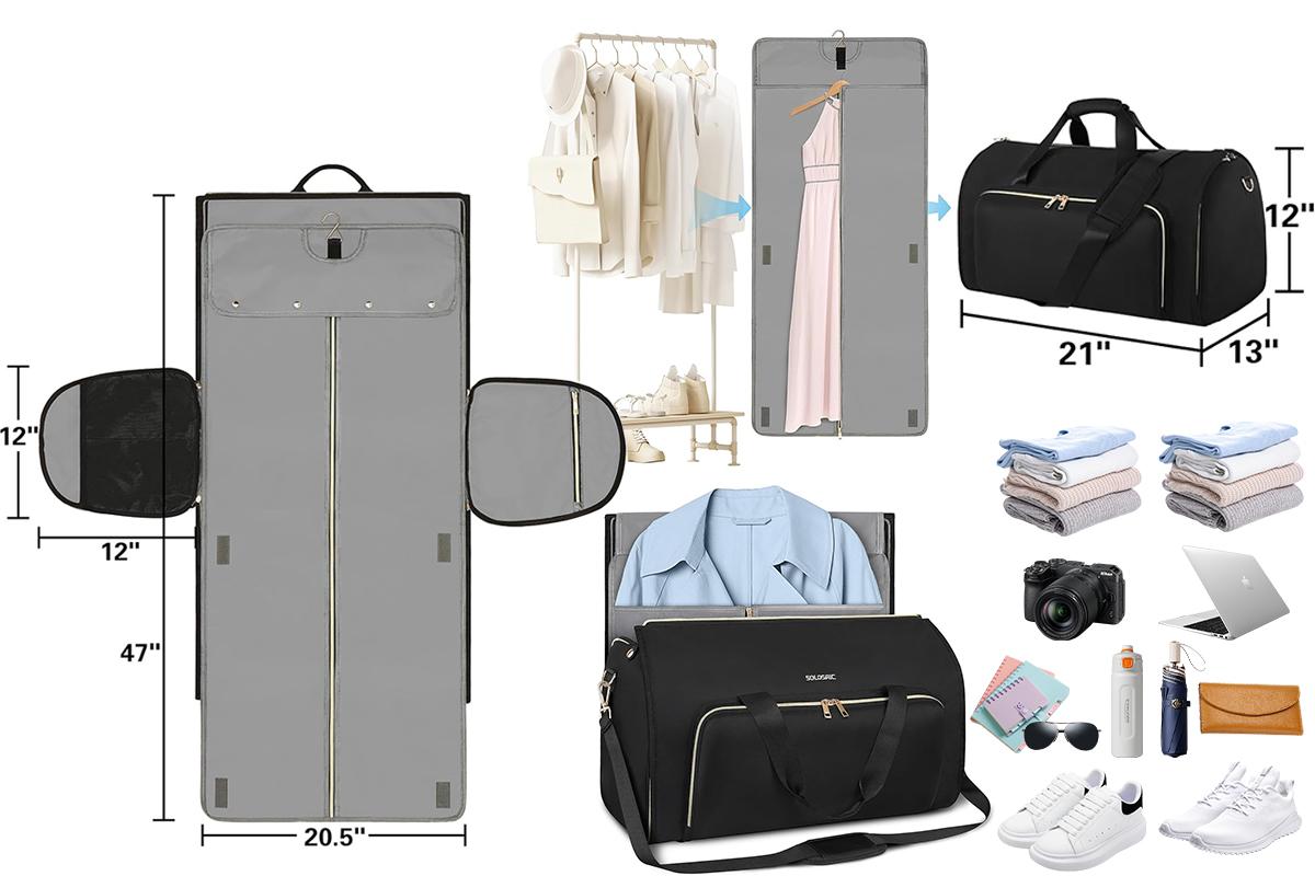 Lefame Travel Duffle Bag with Shoe Compartment, Foldable Carry-On Weekender Bag for Men and Women, Oxford Cloth Overnight Bag with Organized Pockets and Adjustable Shoulder Strap