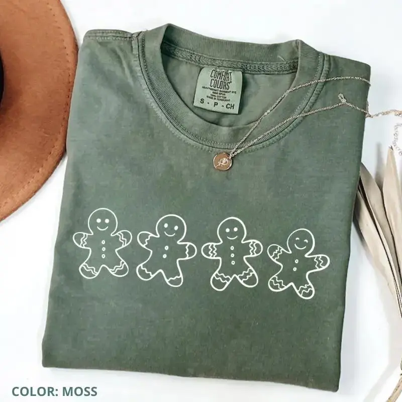 Comfort Colors Gingerbread Man T-Shirt, Cute Minimalist Christmas Cookie Graphic Tee for Women, Xmas Holiday Baking Family Tee, Christmas Gift Her
