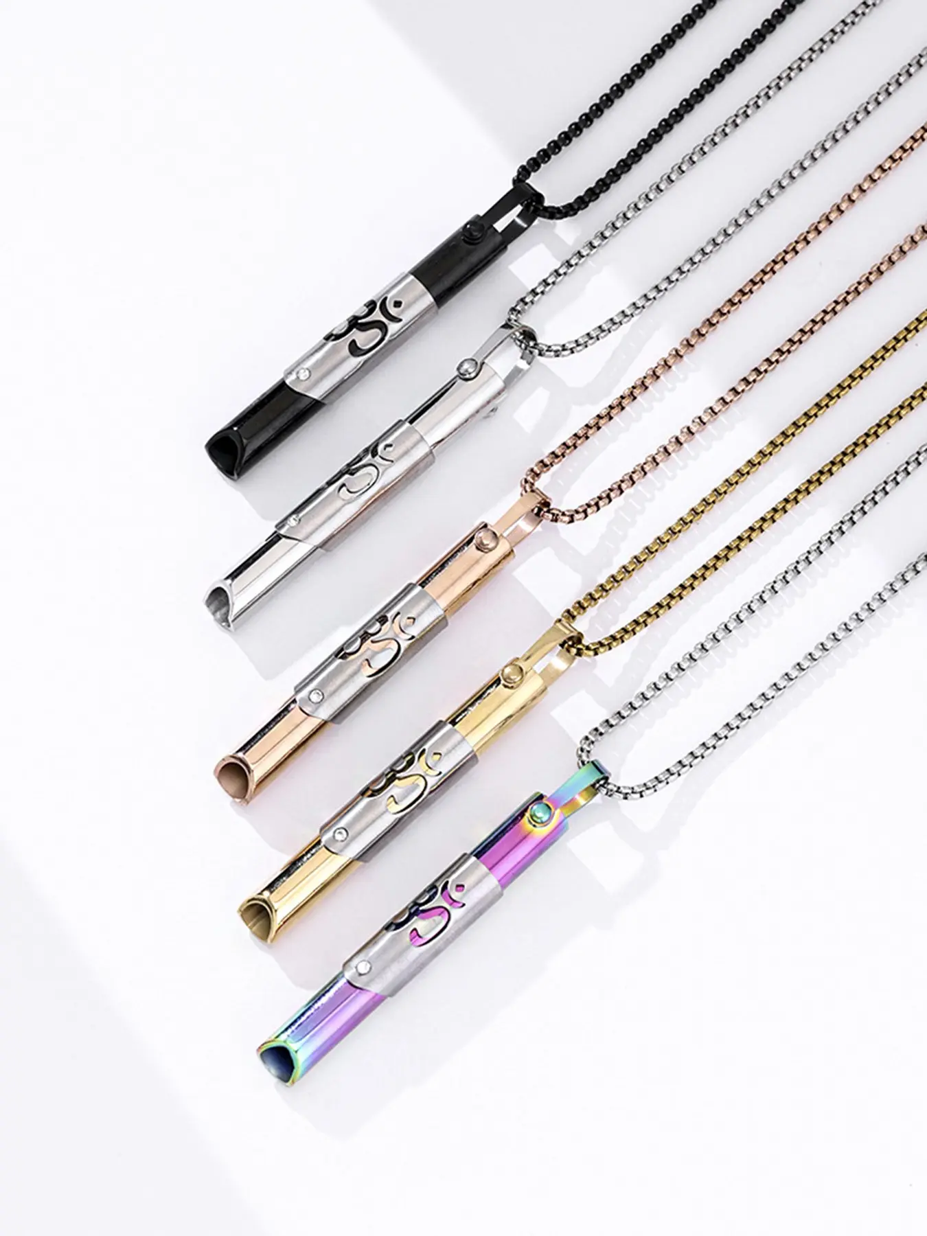 14K Gold-Plated Breathing Whistle Bling Necklace: Stainless steel with yoga motif & diamond accent. Anxiety-relief tool for meditation & mindfulness, ideal for daily wear or graduation gifts.