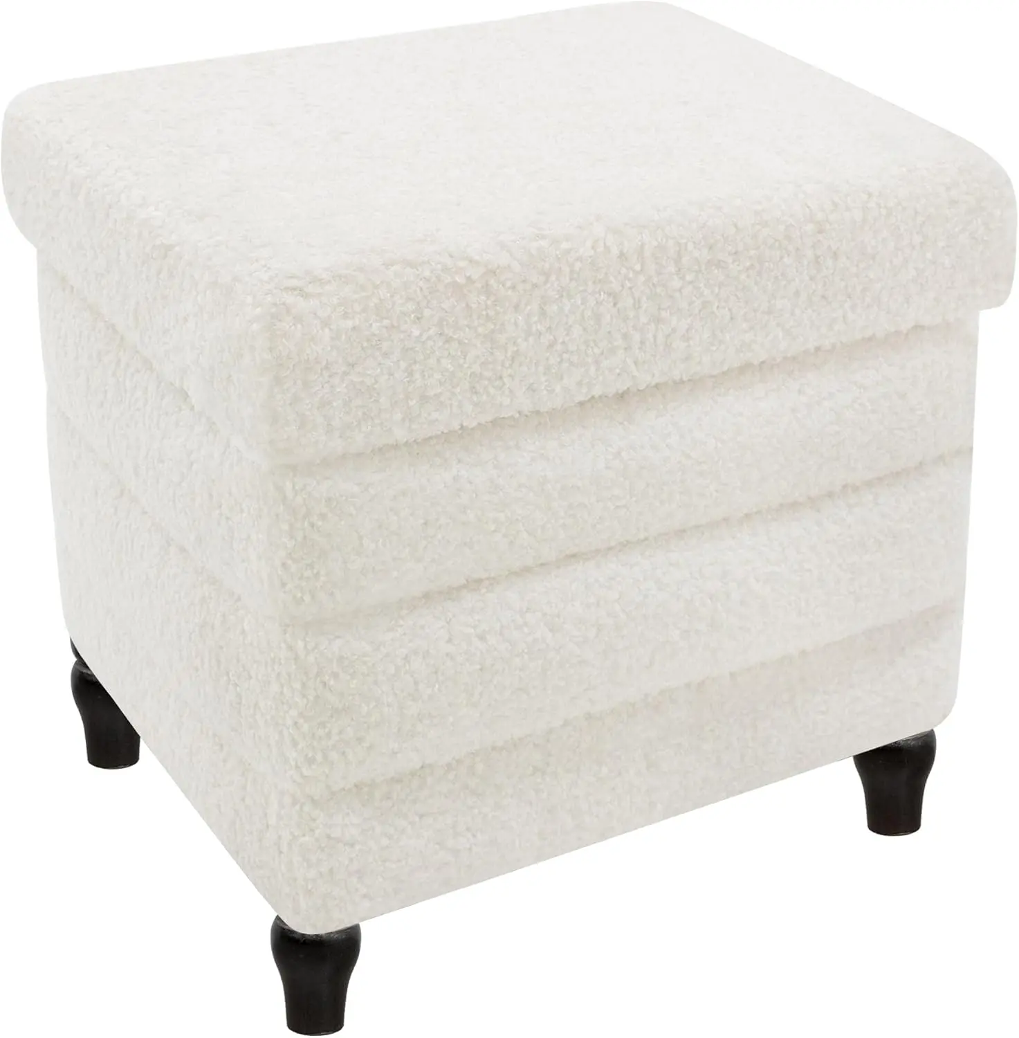 Folding Storage Ottoman Cube Sherpa Footstool with   Ottoman Footrest for Living Room and Bedroom, White 15"x12.6"x15.4"