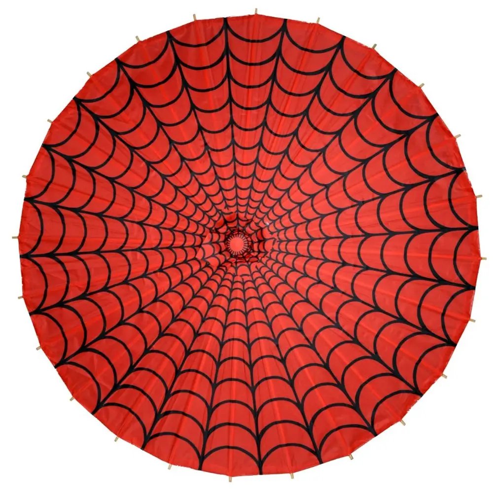 Spiderweb Red and Black Fabric Parasol Umbrealla Spiderweb Red and Black Fabric Parasol Umbrealla