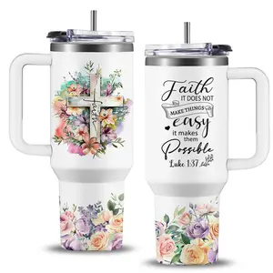 Christian Gifts for Women Tumbler 40oz With Handle & Straw - Faith Gift Bible Spiritual Woman- Encouragement Inspirational for Women - Religious Birthday, Christmas Gift for Mom, Sister, Daughter, Friends