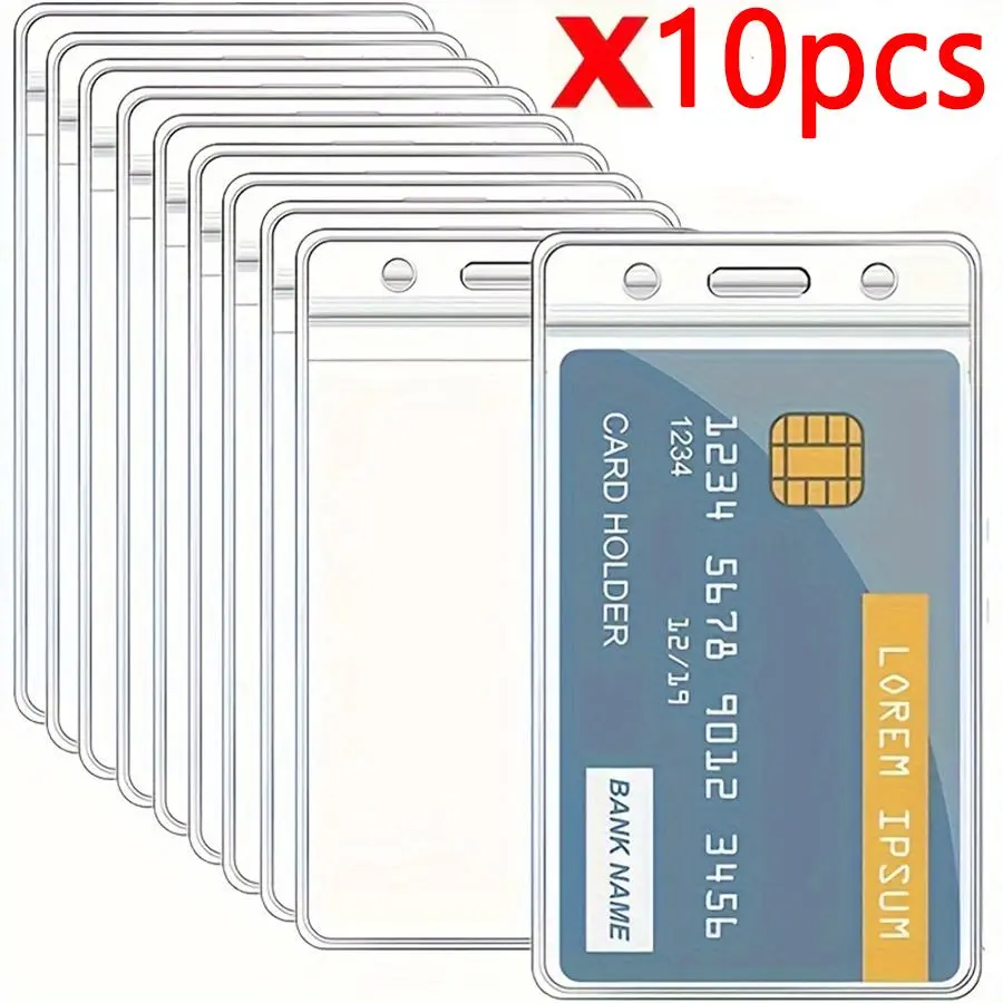 Clear Waterproof ID Card Holder, 10pcs Bulk Pack Value PVC Soft Membrane Waterproof Card Bags, ID Card Protector, Card Sleeve for Home Office School, Student ID, Employee Badge, Credit Card, Office Supplies