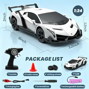 1:24 Officially Licensed Veneno RC Drift Car - 4WD 2.4GHz Remote Control Car with LED Lights, 15KM/H High Speed, Rechargeable Battery, Birthday Gift for Kids 8-12, White