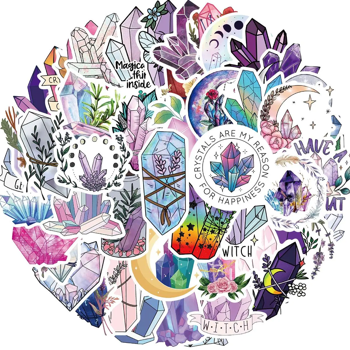 Crystal Sticker Pack, 50pcs/set Aesthetic Vinyl Waterproof Sticker, Decorative Sticker for Water Bottle, Laptop, Phone, Scrapbooking, Journaling, Ornaments