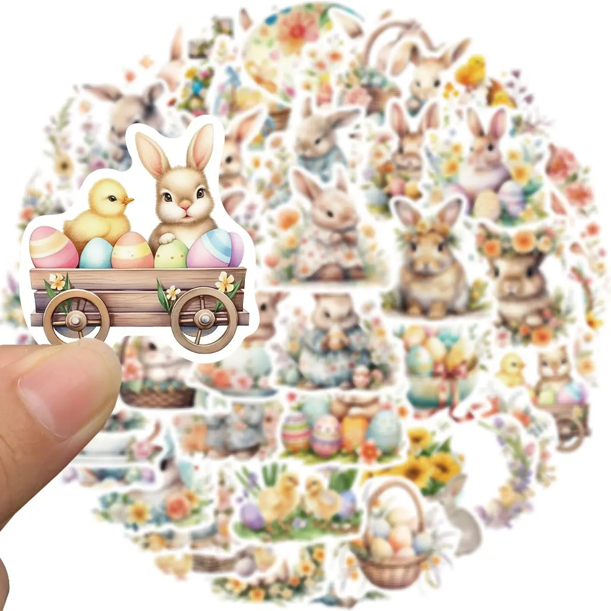 Cute Easter Rabbit Sticker, 50pcs/set Cartoon Bunny Daily Sticker, Waterproof Vinyl Bunny Laptop Sticker, Assorted Colorful Rabbit Sticker Pack