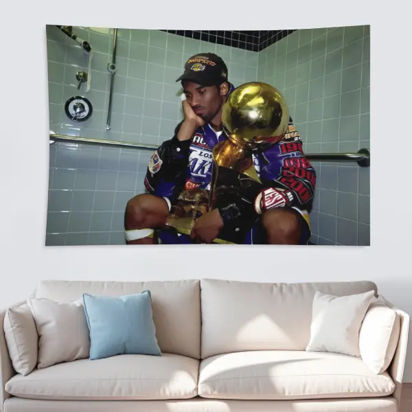60*40in Kobe Championship Trophy Basketball Tapestry - Bright, Strong Light Linen-Cotton Full Print Wall Hanging, Size-Specified Decoration Item for Office Gym Home Decor with Easy Hanging Design