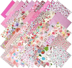 50PCS Floral Cotton Fabric Squares Random Style - Pre-Cut 5x5 Inch Pink Fabric Quilting Squares for Sewing,Charm Packs for Quilting Assorted Patterns