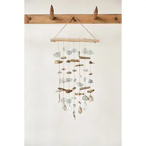 Driftwood, Sea Glass & Shell Hanging Wind Chime - 40-in