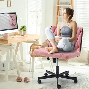 EROMMY Height Adjustable Criss Cross Chair with Removable Wheels,Cross-legged Armless Swivel Home Office Chair,Oversized Vanity and Reading Chair for Bed Room,Living Room,Pink,Grey,Green Furniture Lounge Ergonomic