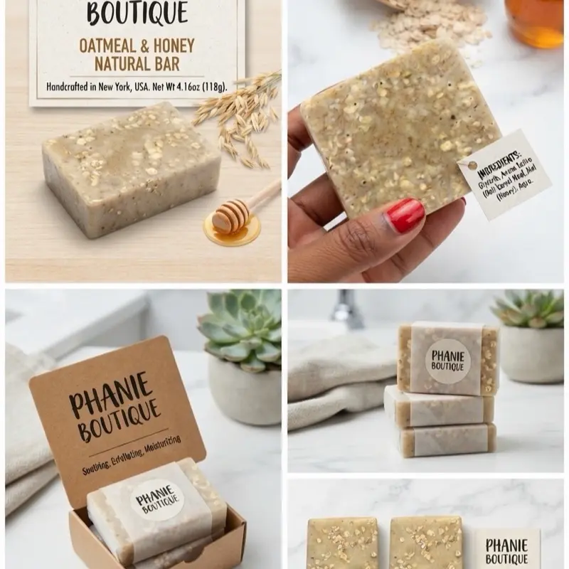 Oatmeal and Honey Handmade Soap Bar, Moisturizing & Gentle Cleansing Body Care for Daily Use, Suitable for All Skin Types, Soothing, Sensitive Skin, Bar Soap, Cleanser, Body Wash
