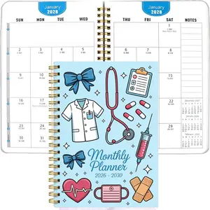 January 2026 - December 2030, 5-year monthly planner, Nursing student planner, nurse-themed cover design notebook, yearly calendar planning, monthly tabs, 5.5 inches x 8.3 inches, 71 sheets/142 pages paper, elastic cover, durable double-wire spiral bi