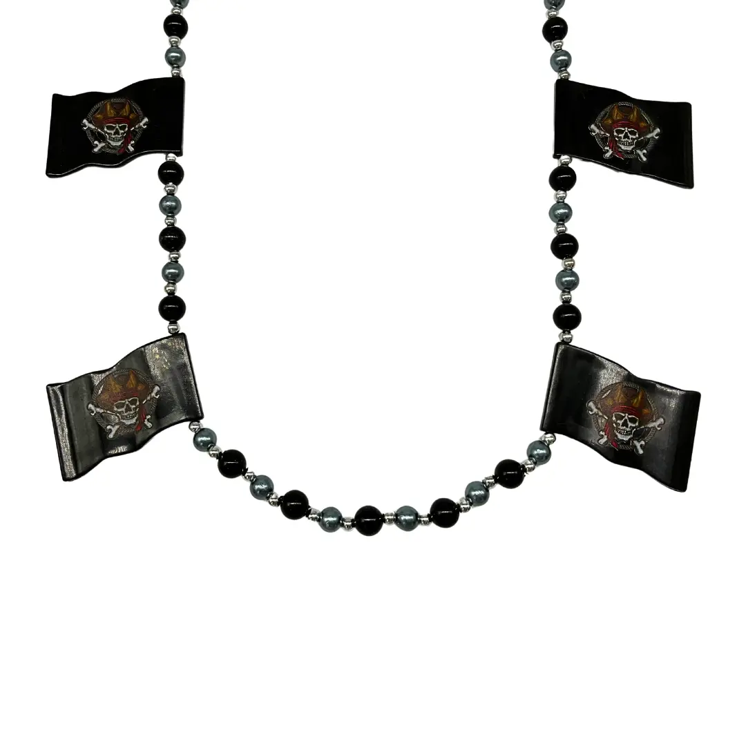 40" Pirate Flag Necklace with Black and Silver Beads (Dozen)