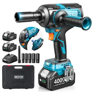 SEESII Upgraded Electric Impact Wrench w/ Detachable Handle - 1180 Ft-lbs (1600 N·m) 1/2" High-Torque, 21V Cordless + 2x 4.0Ah Batteries | for Car/Truck/Mower/Industrial Tasks, Black Friday Deals