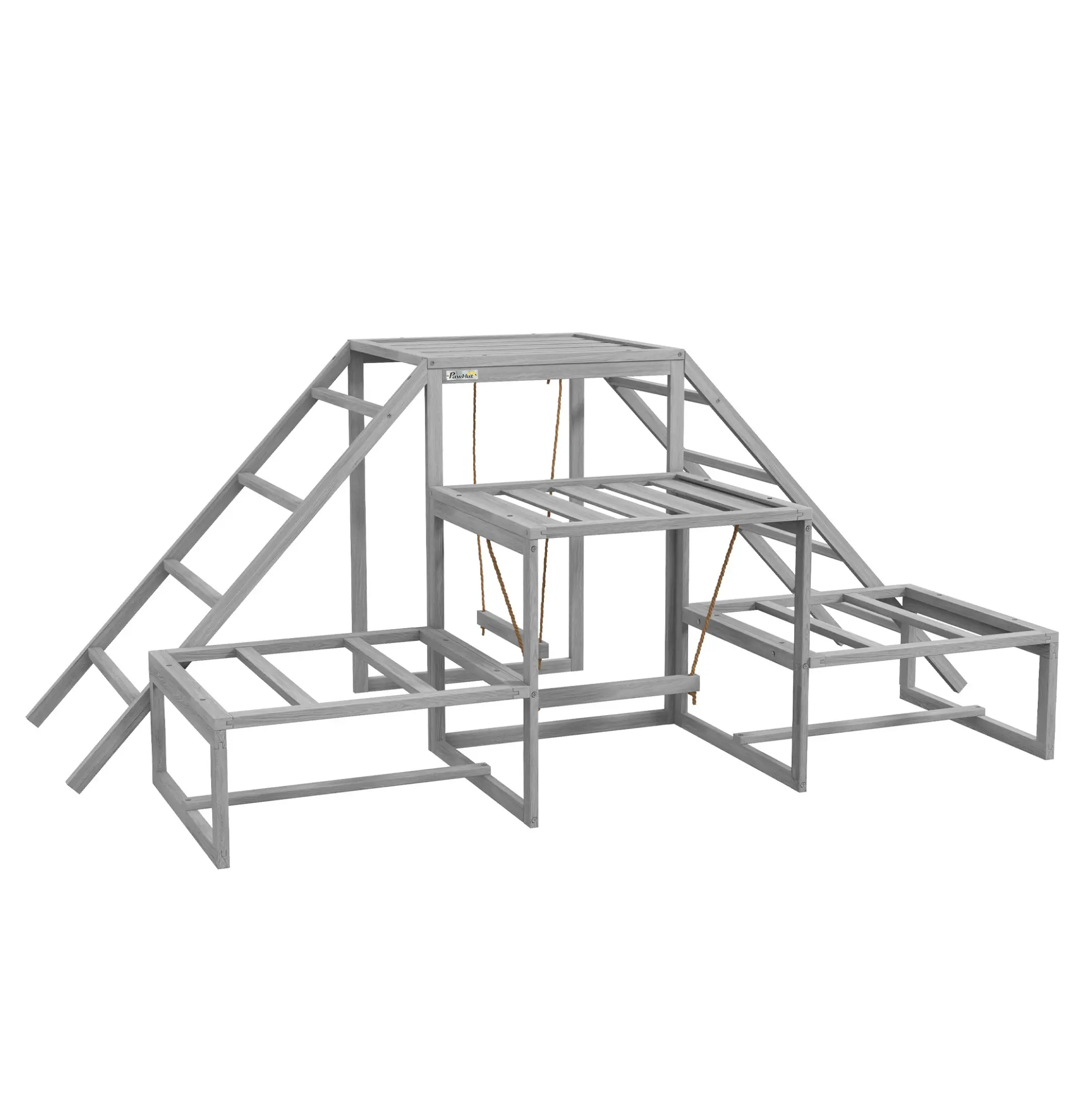 Chicken Toys for Coop - PawHut Chicken Swing Set with Perches - Coop Accessories for Poultry Run - Wood Stand, Ladder, Platforms - For 10-15 Chickens - Gray Gray + Wood