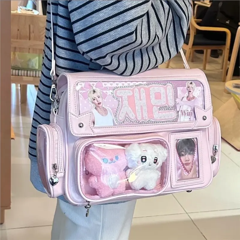 Japanese Solid Color Backpack Women Square Leather Y2K Mochilas Mujer Harajuku Large Capacity Ita Bag Anime Handle Crossbody_P