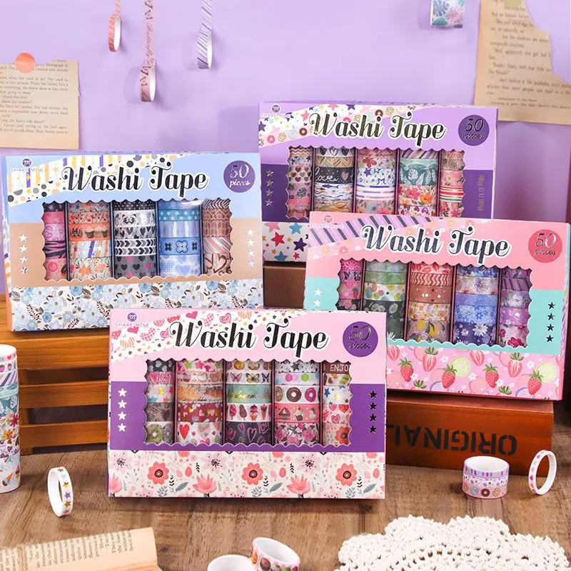 50-Piece Washi Tape Scrapbooking Set, Premium Boxed DIY Crafts Embellishment Kit for Planners, Creative Decor Supplies, 50 Pieces