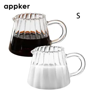 Glass Pitcher, 1/2 Counts Wave Shaped Clear Creamer Pitcher for Coffee, Milk, Tea, Milk Frothing Cup, Creamer Jug for Kitchen, Drinkware