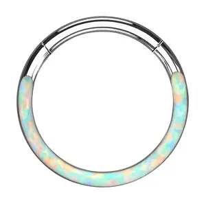 Oufer 16G White Blue Opal Hinged Segment Septum Ring Oufer 16G White Blue Opal Hinged Segment Septum Ring