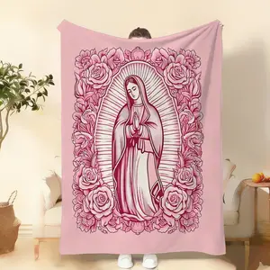 Cozy Pink Virgin Mary Blanket-Super Soft Velvet with Floral Pattern, Perfect Gift for Mom, Grandma, Birthday and Valentine's  Day, Perfect for Sofa, Bed, Travel and Living Room, multifnctional Blanket  Floral Blanket   Plush Texture,Meditation