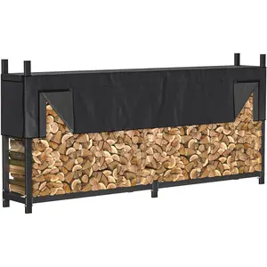 8ft Heavy Duty Firewood Rack with  Cover, Freestanding  Log Holders for Firewood, Indoor/Outdoor  Storage Rack