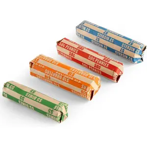 Coin Roll Wrappers, 100 Count, Assorted Denominations for Pennies, Nickels, Dimes and Quarters
