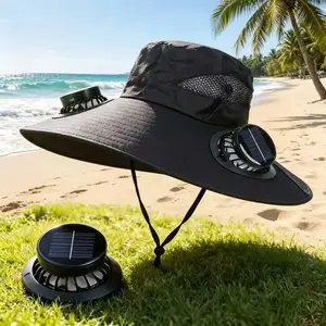 Wide Brim Sun Protection Hat with Solar Fan, 2 Detachable Fans & Dual Power, Suitable for Outdoor Fishing, Hiking & Daily Use