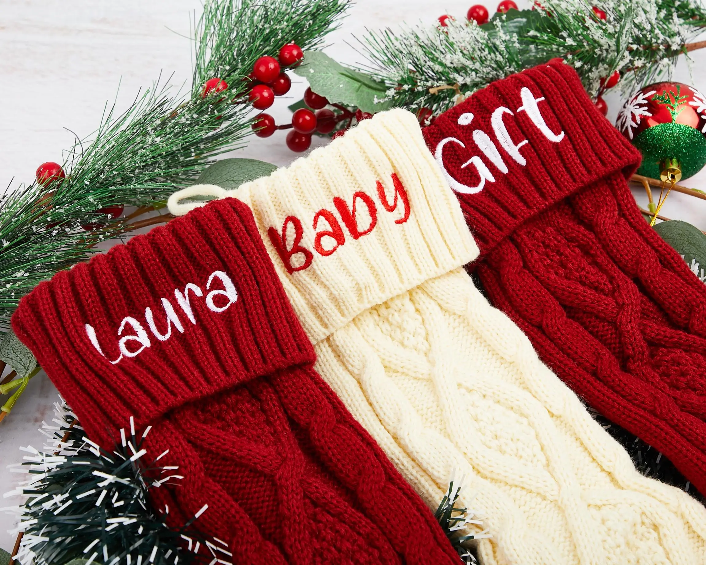 2024 embroidered Christmas Stocking personalized Embroidered Stockingknitted Name Stockings custom Christmas Stockings christmas Family Gift