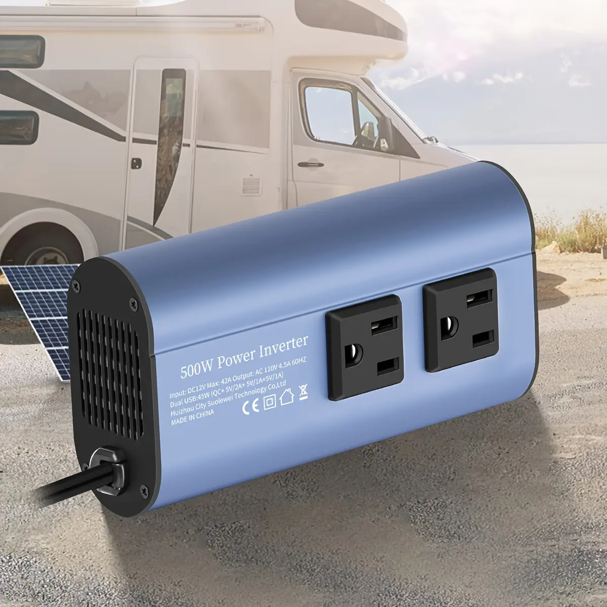 12V 500W Vehicle Power Adapter, Car Power Inverter Charger with 4 USB Ports, Digital Voltage Display, Smart Quick Charge, USB Car Connector for Trucks, SUVs with US Gauge Sockets