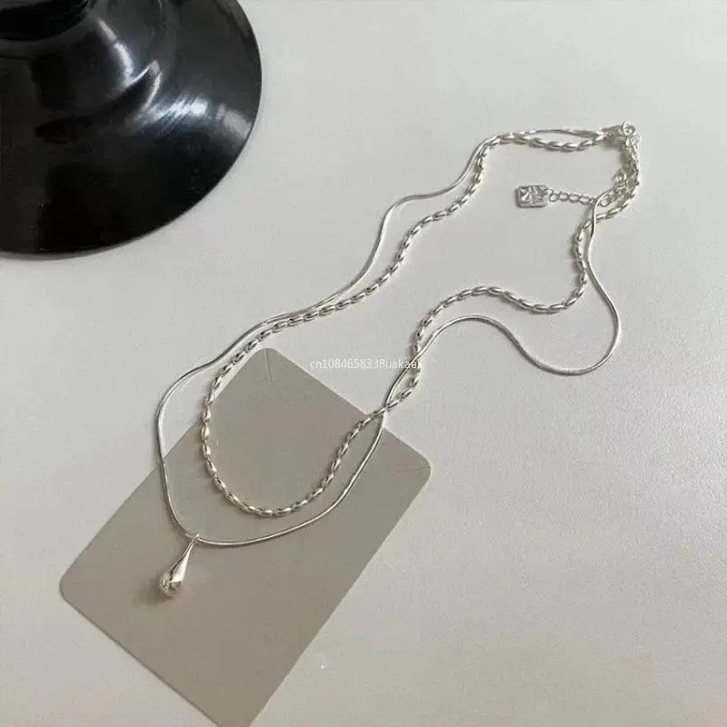 Women's 2025 Silver Simple Design Drop Pendant Necklace - Double Collar Long Layered Chain, Necklaces for Women, Long, Casual Style, Chain Detailing, Dangling Charm Daily Fashion Fine Jewelry Gift, Long Necklaces