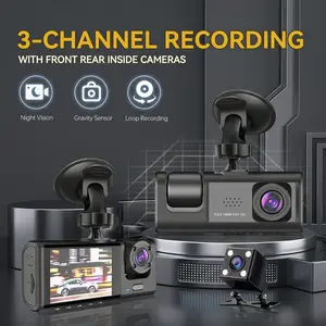 Car DVR Dual Lens Dash Cam HD 1080P Front/Rear/Inside Video Recorder Camera G-sensor, 3 Channel Dash Cam, 170° Wide Angle, 1080P Full HD Dash Camera for Cars Night Vision, 24H Parking Mode with Hardwire Kit