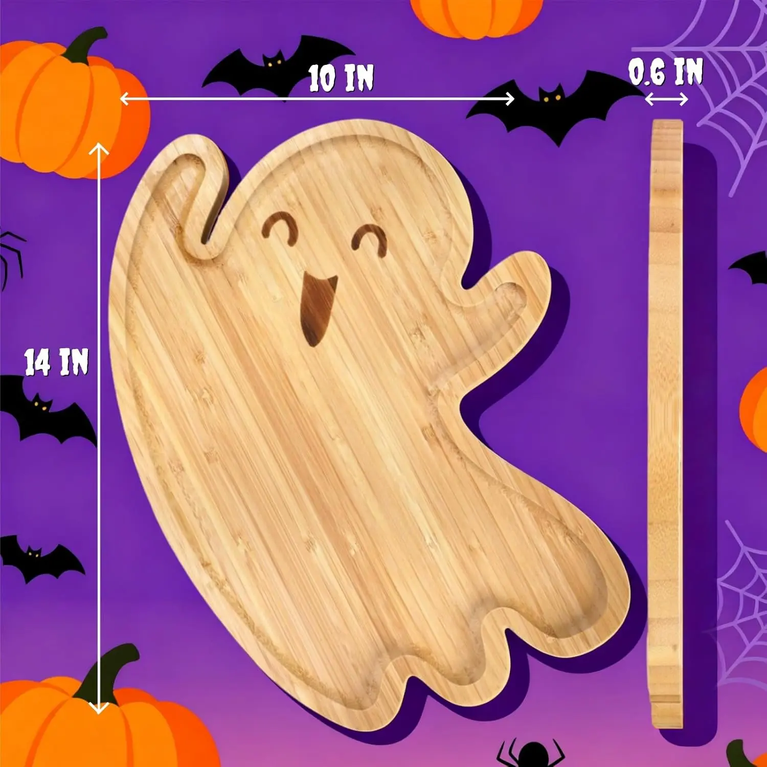 Cute Ghost Shape Halloween Charcuterie Board, Decorative Bamboo Serving Platter Tray, Wood Cheese Cutting Board, Charcuterie Tray Plates for Halloween Kitchen Decor, Gifts